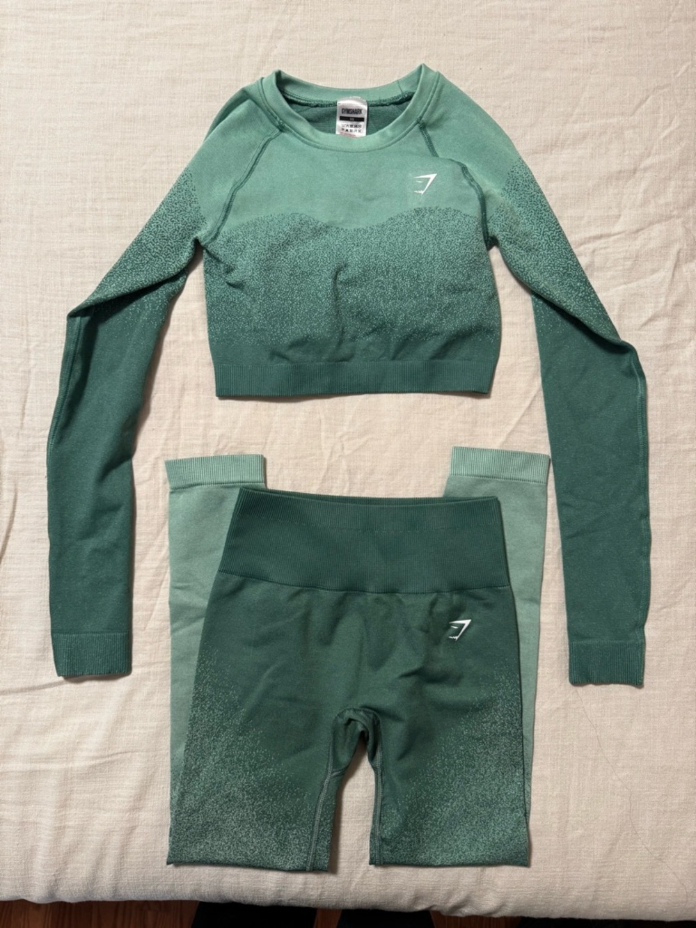 Gymshark Green Ombre Seamless Set - Long Sleeve Crop + High Waist Leggings